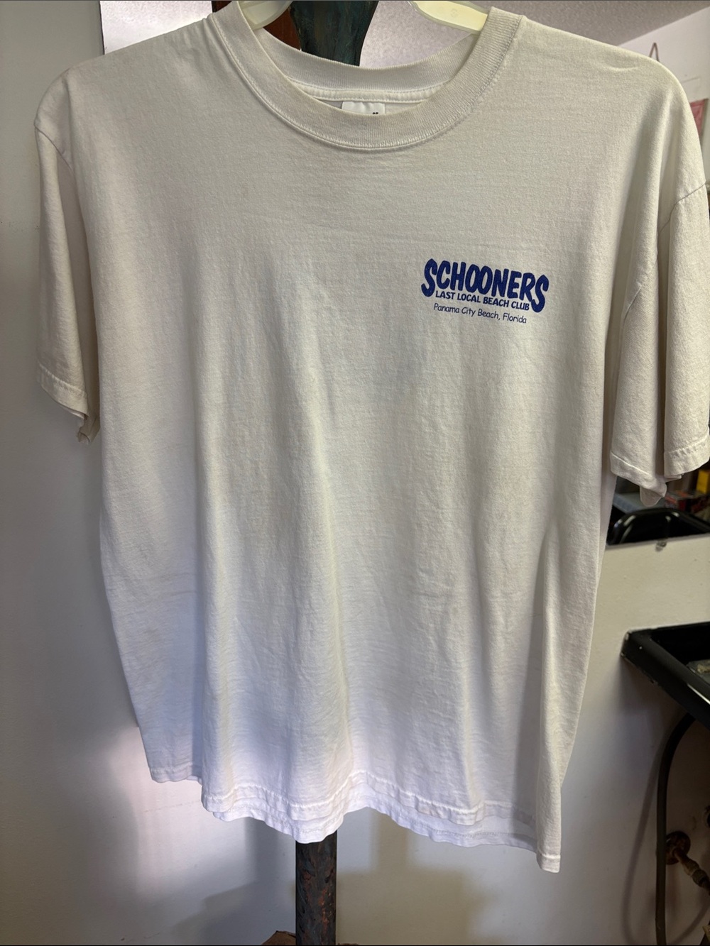 Anvil White Crewneck Tee with Blue 'Schooners' Chest Logo